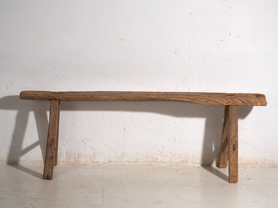 Antique Elm Wood Bench, China, circa 1900, Benches, Rustic (photo 7 of 9)