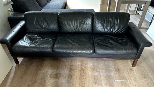 Scandinavische 3-zits leren bank, Zweden, 1950