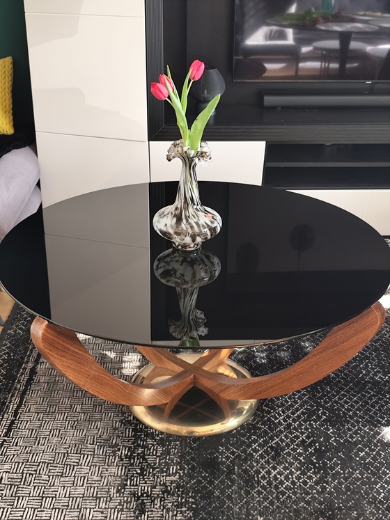 Image 1 of Mid-Century Couchtisch von Wilhelm Renz im Art-Déco-Stil – Glas, Massivholz & Messing