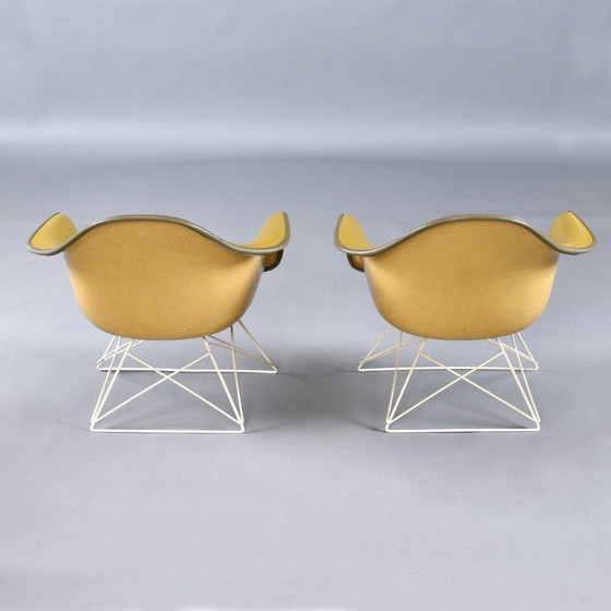Image 1 of Pair of Eames for Herman Miller LAR Shell Chairs with Yellow Naugahyde Pads