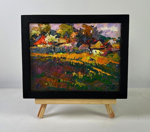 Original Oil Painting Evening Summer Landscape Warm touch of light