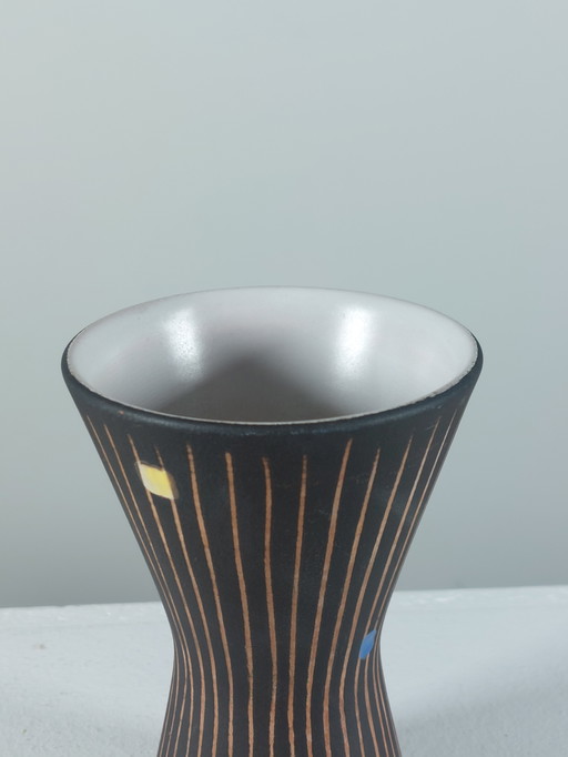 Vaso in ceramica da studio vintage della metà del secolo Steuler decoro in graffito