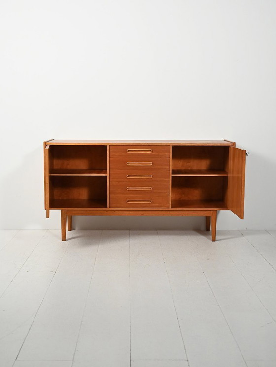 Image 1 of 1950s Scandinavian sideboard with inlaid handles