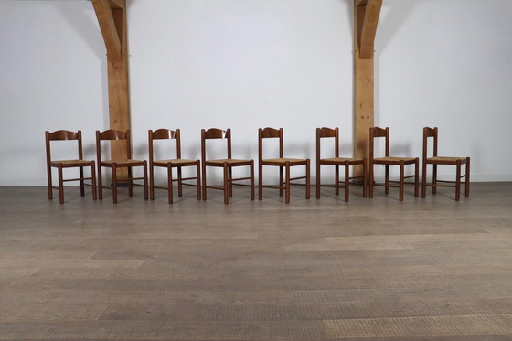 Image 1 of Chaises de salle à manger en chêne et jonc, France 1960S