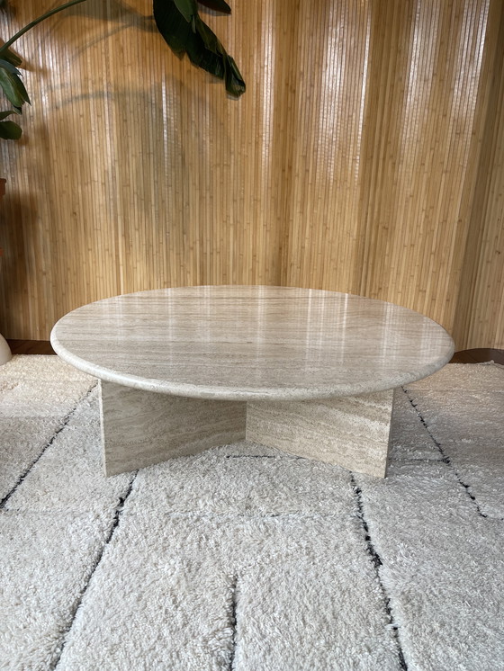 Image 1 of Vintage Xl Round Travertine Coffee Table