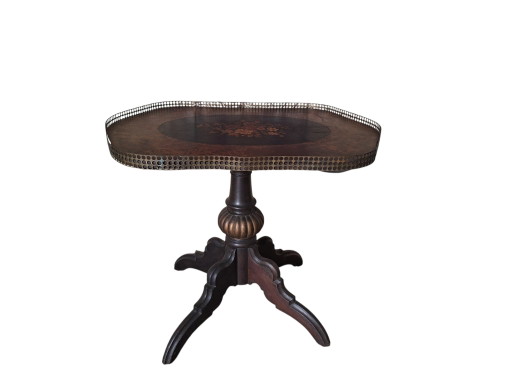 Antieke bijzettafel met ingelegd bovenblad bloemenmotief afm.70x51cm en 61cm hoog. – Metal, Wood (photo 2 of 5)