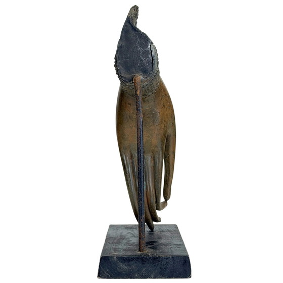 Antique Thai Bronze Buddha – Head & Hand on Museum Stand – 19th Century – Sculpture, Metal (photo 11 of 11)