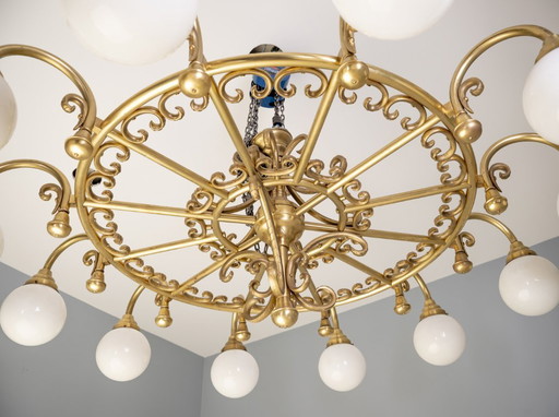 Lampadario decorativo in ottone, 1980