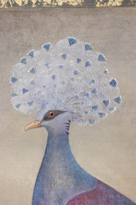 Image 1 of Painted Canvas Representing a Muffled Pigeon. Contemporary.