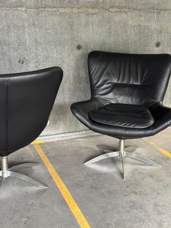 Pair of Hjort Knudsen Swivel Chairs – Leather, Metal (photo 7 of 8)