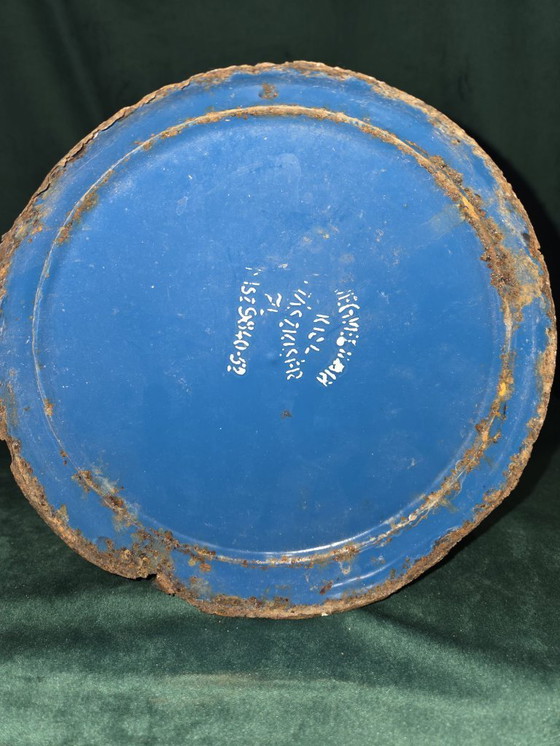 Image 1 of Antica brocca per l'acqua smaltata blu con cucchiaio - brocante / smalto - 40 cm