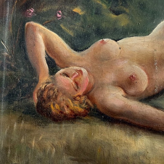 Image 1 of Antikes Ölgemälde einer liegenden weiblichen Aktfigur