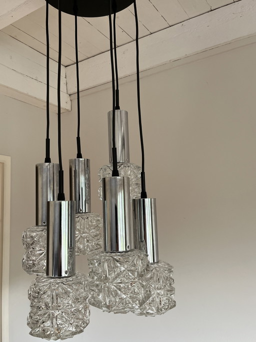 Mid-Century Cascade Pendant Lamp with 6 Glass Shades (1960s/70s)
