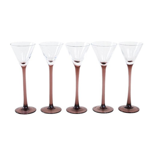 Set van vijf glazen, Deens design, jaren 70, vervaardigd in Denemarken.