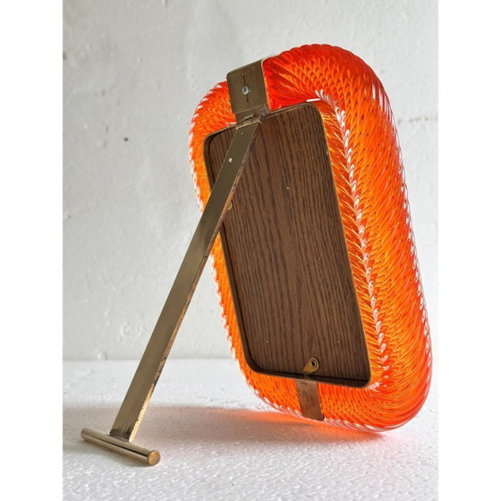 Image 1 of Mid-Century Modern Style Amber“Torchon” Murano Glass Picture Frame and Unaquered Brass in Barovier Style.