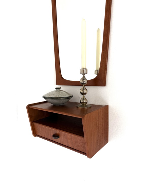 Image 1 of Vintage Danish teak mirror + hallway cabinet, CFC Silkeborg ‘60