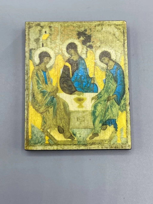 Rubljows Dreifaltigkeits-Miniaturikone auf Holz – decoratieve objecten, Brass