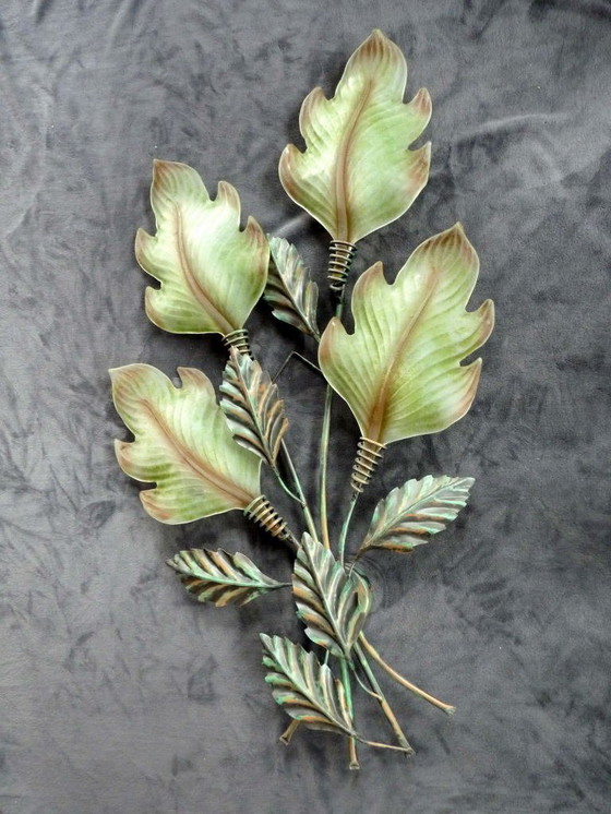 Image 1 of gigantic wall lamp painted murano glass leaf 105 cm