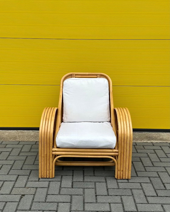 Vintage Italian Rattan Bamboo Lounge Armchair, 70s, Beige (photo 8 of 14)