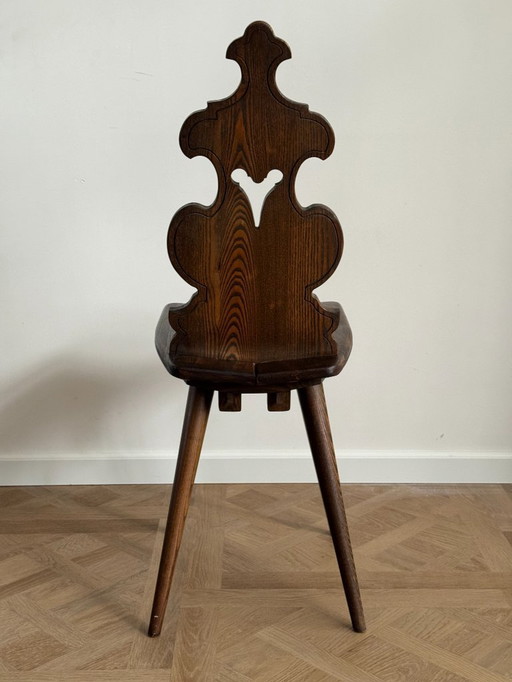 Satz von 4 Vintage Brutalist Tiroler Stühlen (1950er–60er Jahre, massive Eiche)