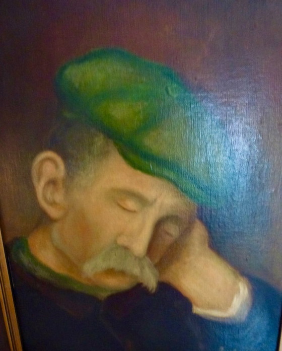 Image 1 of Gemälde von Deschuter – Schlafender Mann – in einem schönen Rahmen.