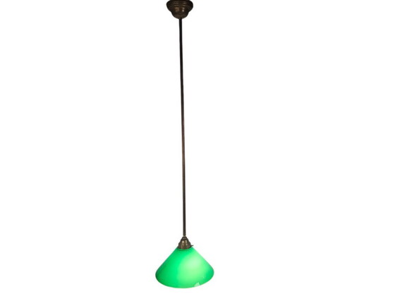 Image 1 of Vintage pendant lamp - billiard lamp - opaline - brass - 1960s