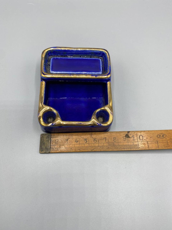 Accessorio da scrivania in ceramica blu cobalto e oro: poggiapenne vintage – Oggetti decorativi (photo 4 of 4)