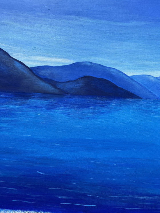 Blue Horizon - Peinture Panoramique Acrylique 40 x 100cm – Paintings & Drawings, Cotton (photo 3 of 15)