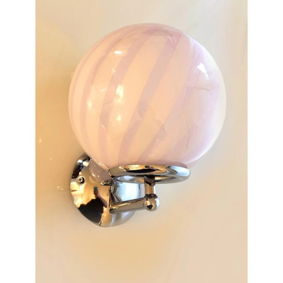 Image 1 of Contemporary Pink Swirl “Rods” Murano Glass Wall Sconce-Set of Two