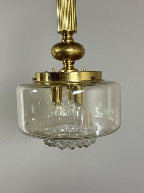 Image 1 of Mid-Century Brass and Glass Pendant Lamp, Attributed to Doria. Germany, 1960s.
