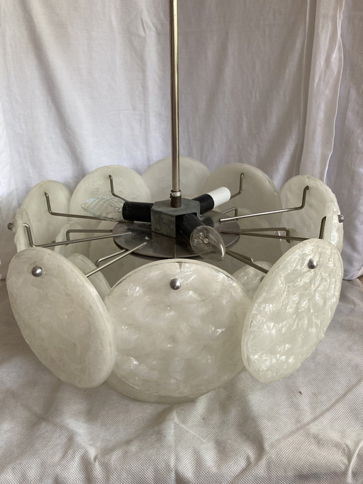 Lampada a sospensione vintage anni '70 con 18 punti di plastica bianca effetto smerigliato 4 punti luminosi