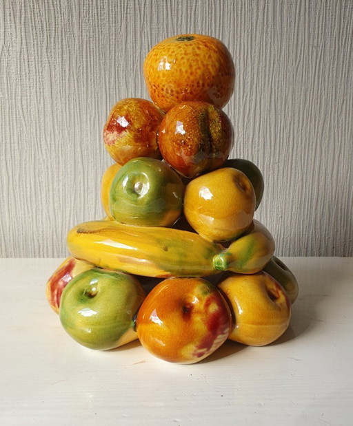 Torre di frutta in ceramica, ceramica portoghese, decorazione vintage
