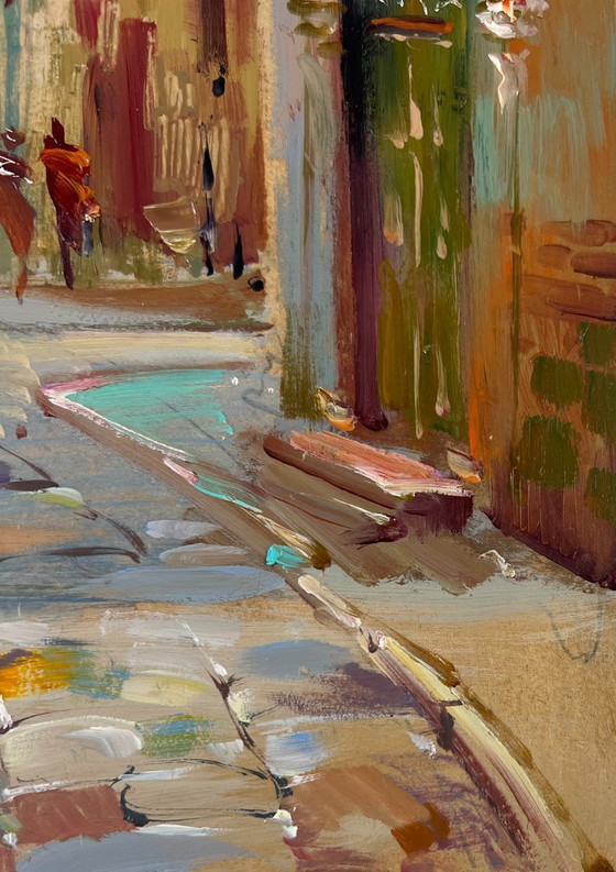 Image 1 of Original Oil Painting City Street Landscape Life between walls