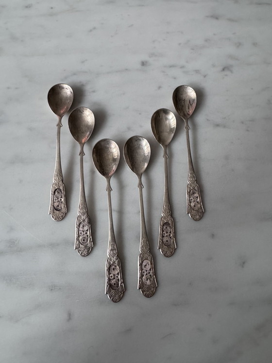 Image 1 of Set of 6 Vintage 830 Silver Dessert Spoons – 88g