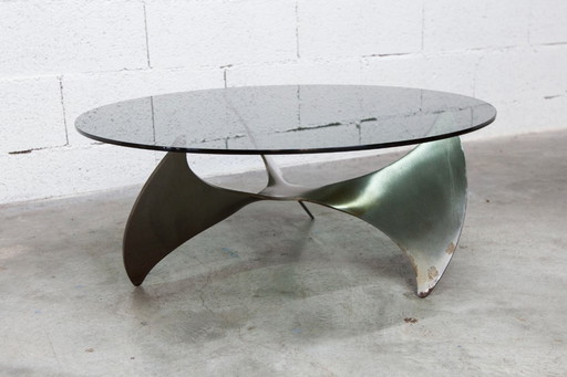 Table basse Propeller K9 design Knut Hesterberg 1960 verre fumé 80cm