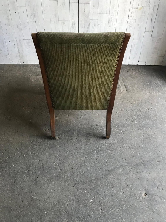 Antieke Groene Stoffen Gestoffeerde Fauteuil (photo 4 of 5)