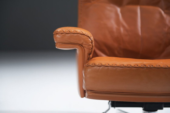 Image 1 of Schitterende DS-35 loungestoelen van cognacbruin leer, ontworpen door Team De Sede voor De Sede Swiss.