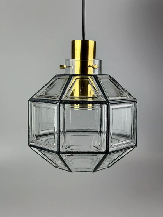 Image 1 of Lámpara de techo de los años 60 y 70, Glashütte Limburg, Alemania, vidrio y latón, Space Age