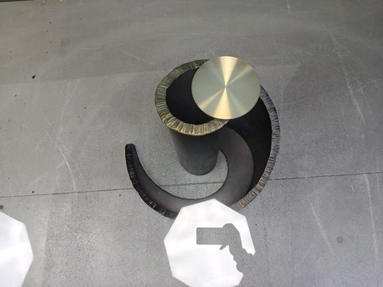 Image 1 of Tavolo da pranzo in vetro e bronzo in stile brutalista degli anni '90 di Barilone per Roche Bobois