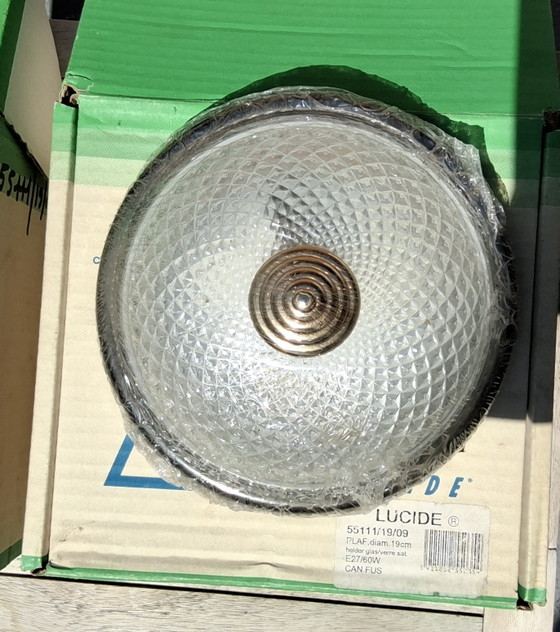Image 1 of 2 ceiling lights in Hollywood Regency style, crystal glass shade and brass base