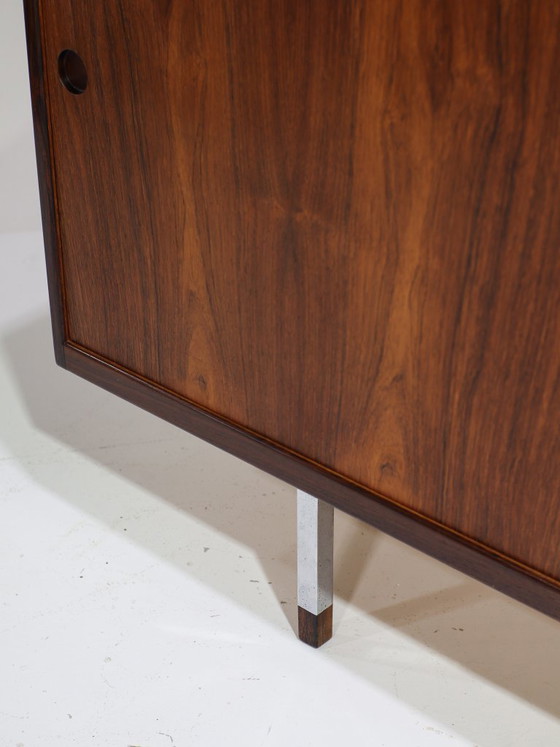 Image 1 of Lang dressoir lowboard palissander chroom vintage Deens