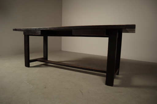 Table de salle à manger en chêne teinté foncé de Jean Batenburg pour MI, Belgique, vers 1969 – eettafels, Wood