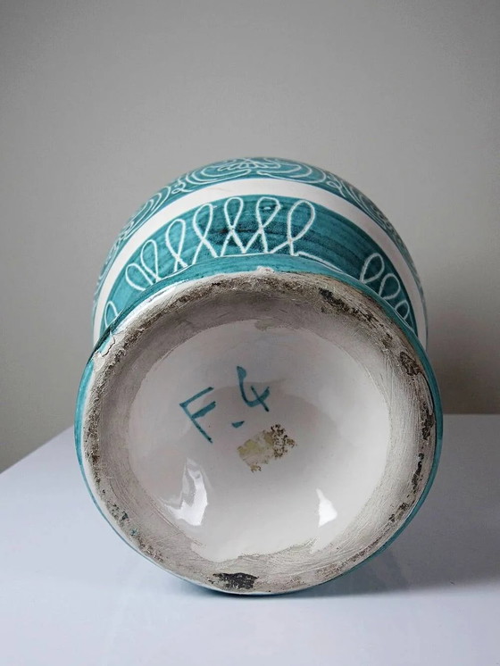 Vaso a balaustro vintage in ceramica turchese con decorazione incisa. – Vasi, Porcellana (photo 16 of 16)