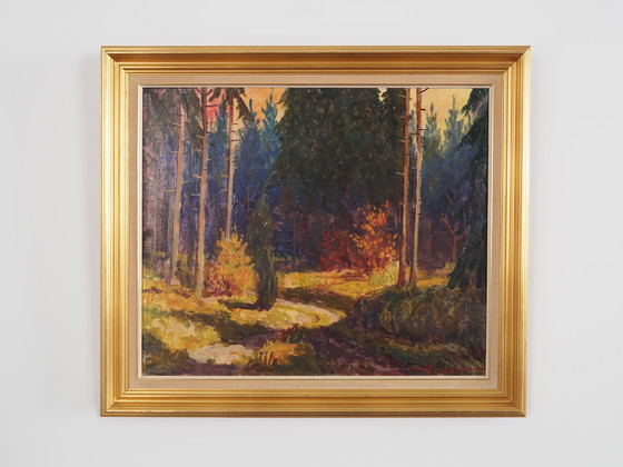 Image 1 of Tableau "La forêt d'automne", design scandinave, années 1960