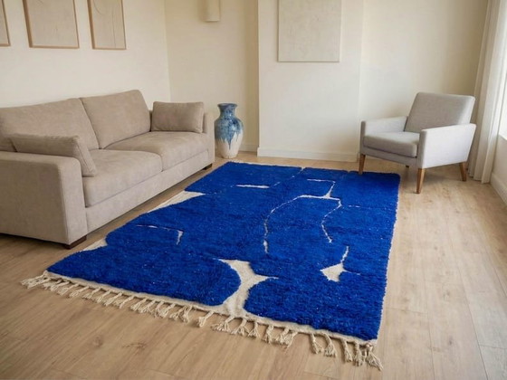 Image 1 of Handmade Moroccan Beni Ouraine Atlas Rug, 150/250 cm, Blue Pattern