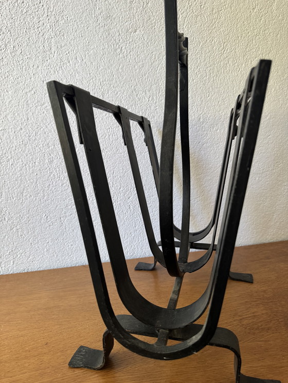 Image 1 of 50s Brutalist wrought-iron magazine rack