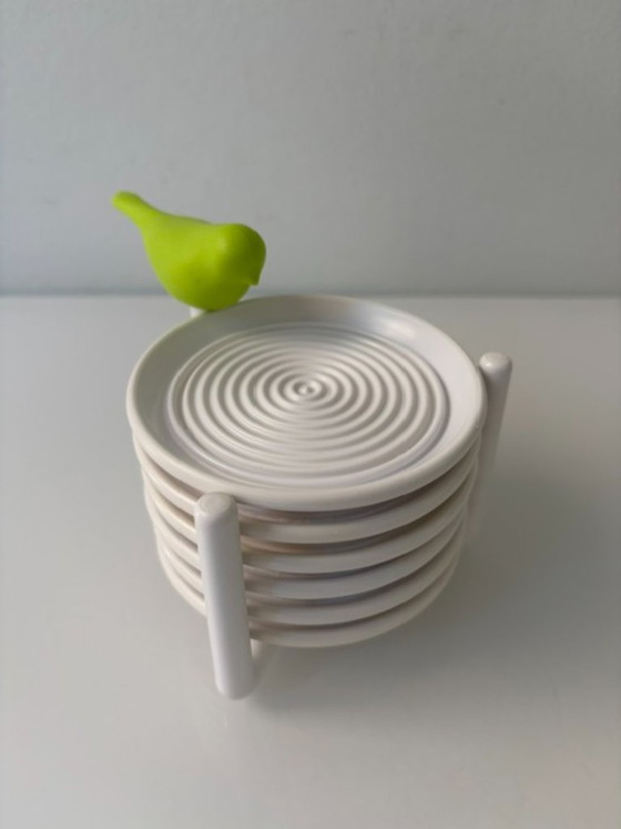 Set of 6 Design Coasters with Bird – White/Green – Table accessories, Other (photo 4 of 15)