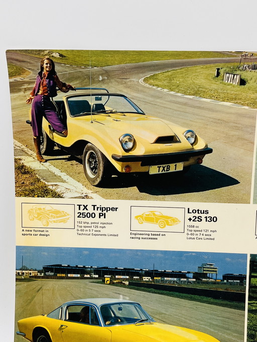 Cardboard photo of 4 English cars