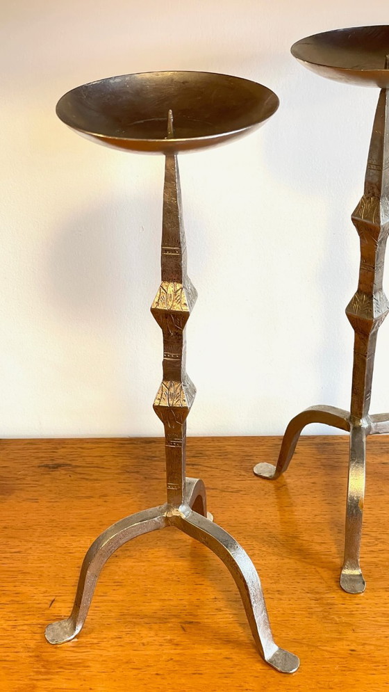 Image 1 of White Metal Candlesticks by Point à la Ligne PARIS