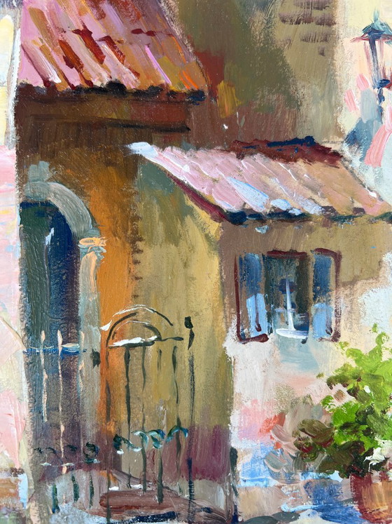 Image 1 of Peinture à l'huile originale - Paysage de rue urbaine - Chemin vers la maison par la ruelle